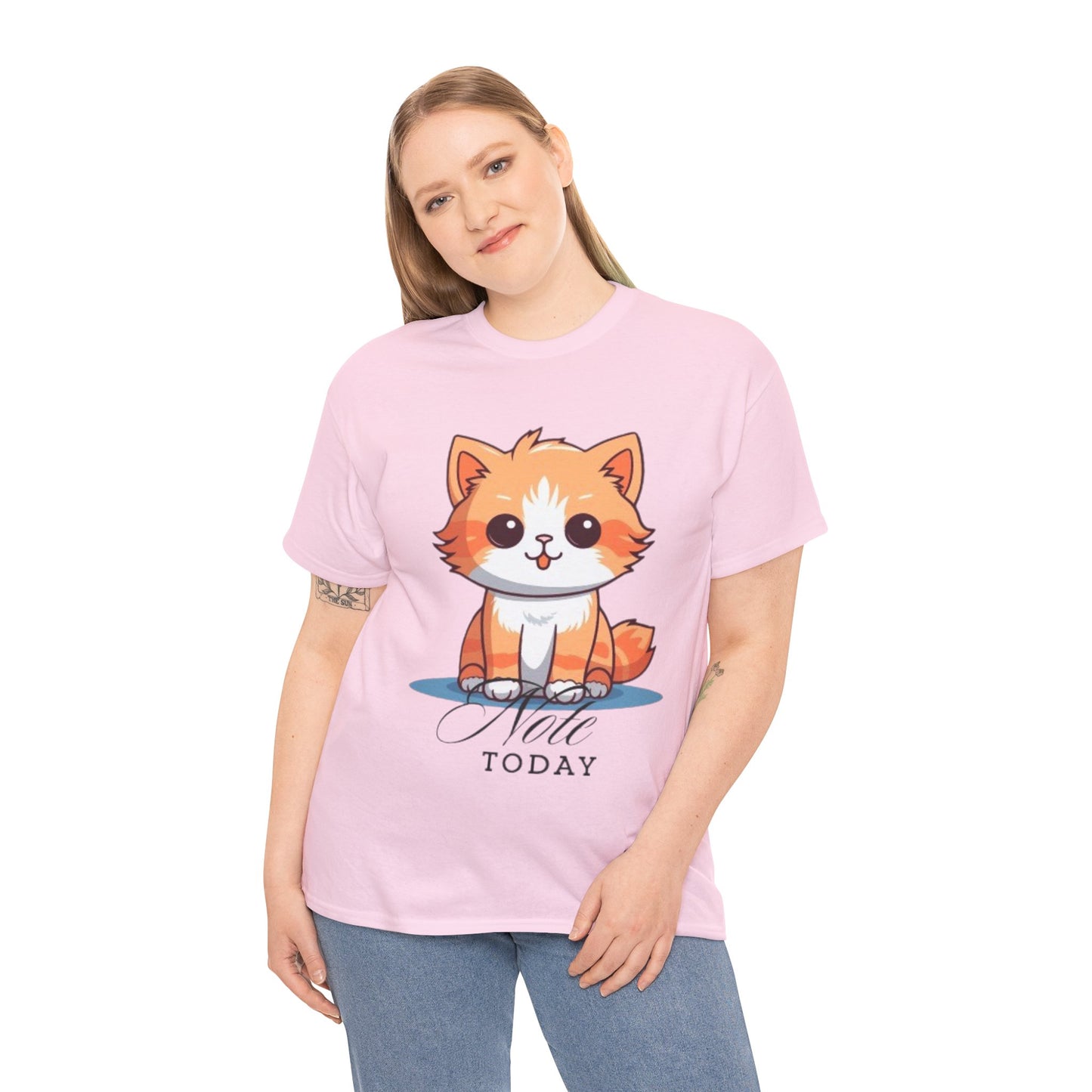 Cute Cat Note Today Unisex Heavy Cotton Tee - Print Hits Store  