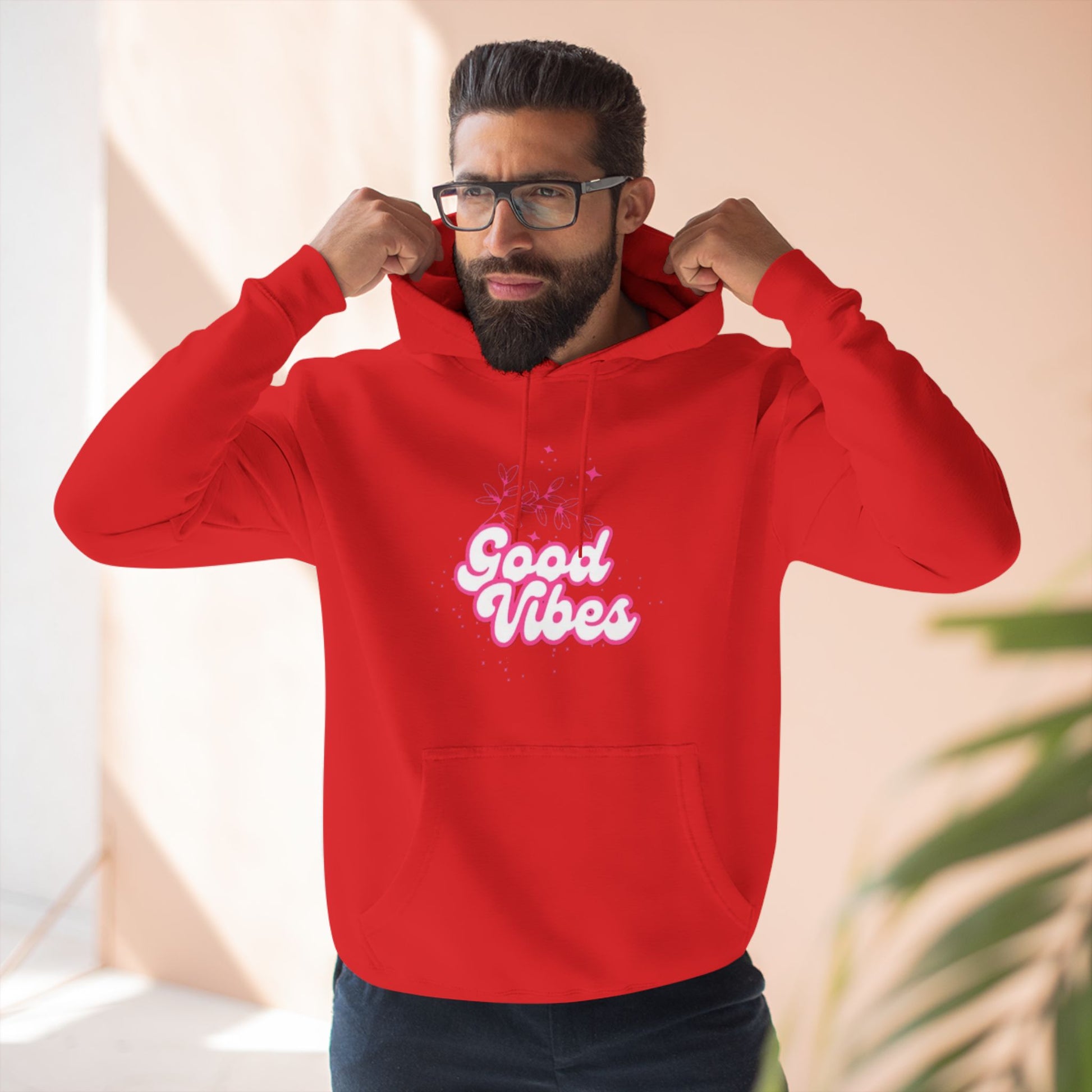 Good Vibes Three-Panel Fleece Hoodie  for Everyday Wear - Print Hits Store  