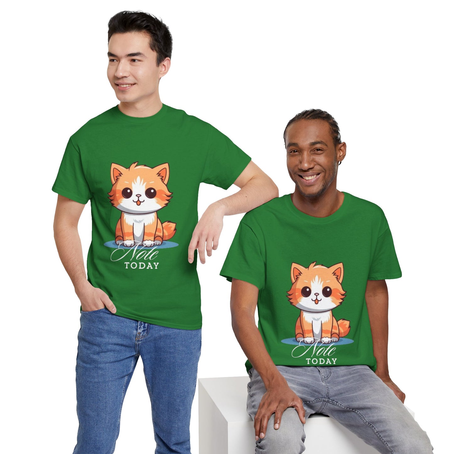 Cute Cat Note Today Unisex Heavy Cotton Tee