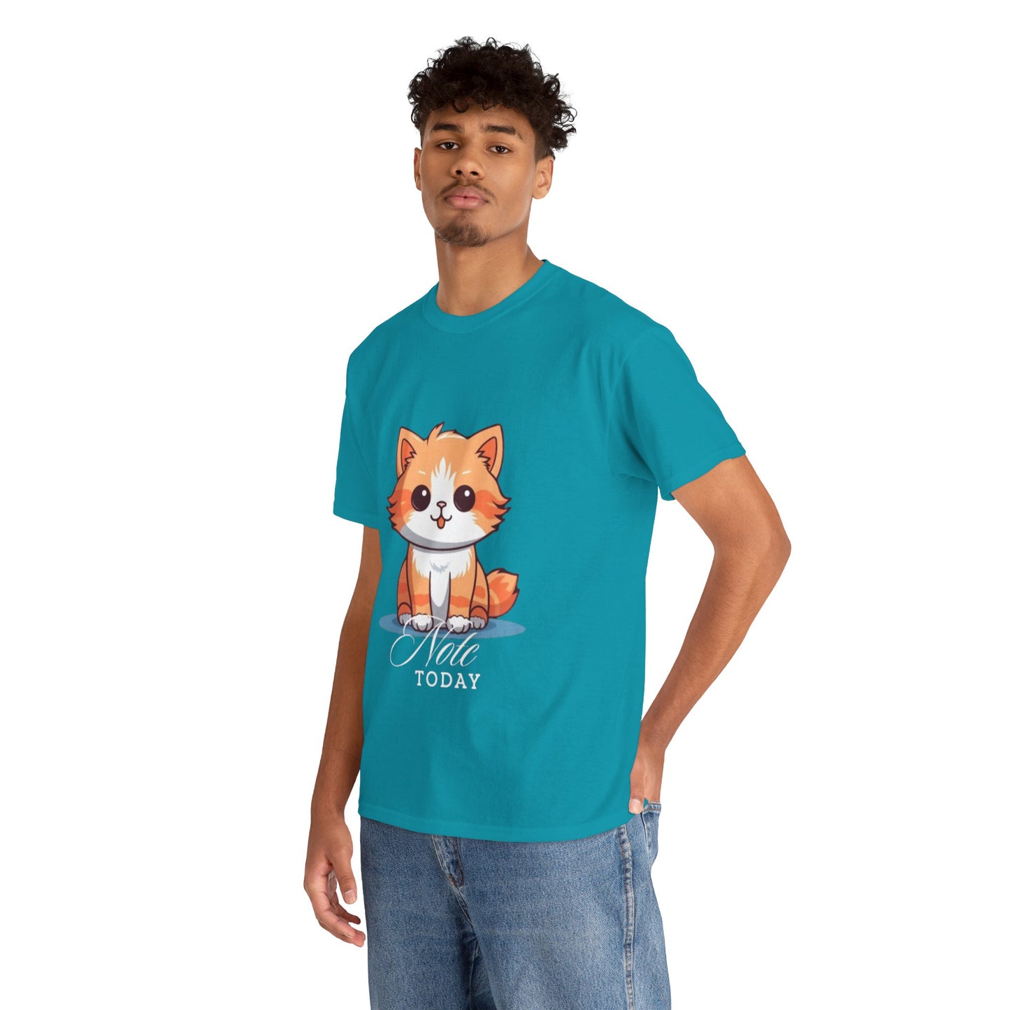 Cute Cat Note Today Unisex Heavy Cotton Tee