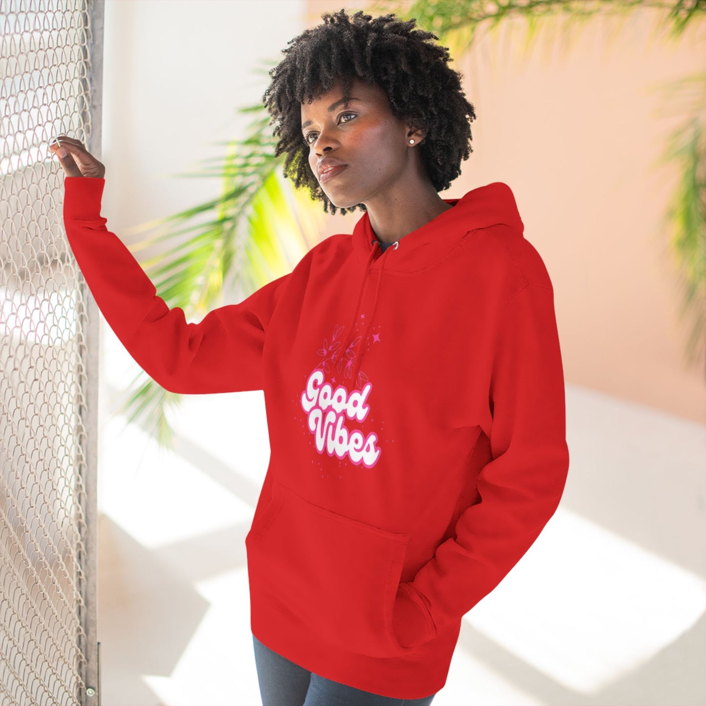 Good Vibes Three-Panel Fleece Hoodie  for Everyday Wear - Print Hits Store  