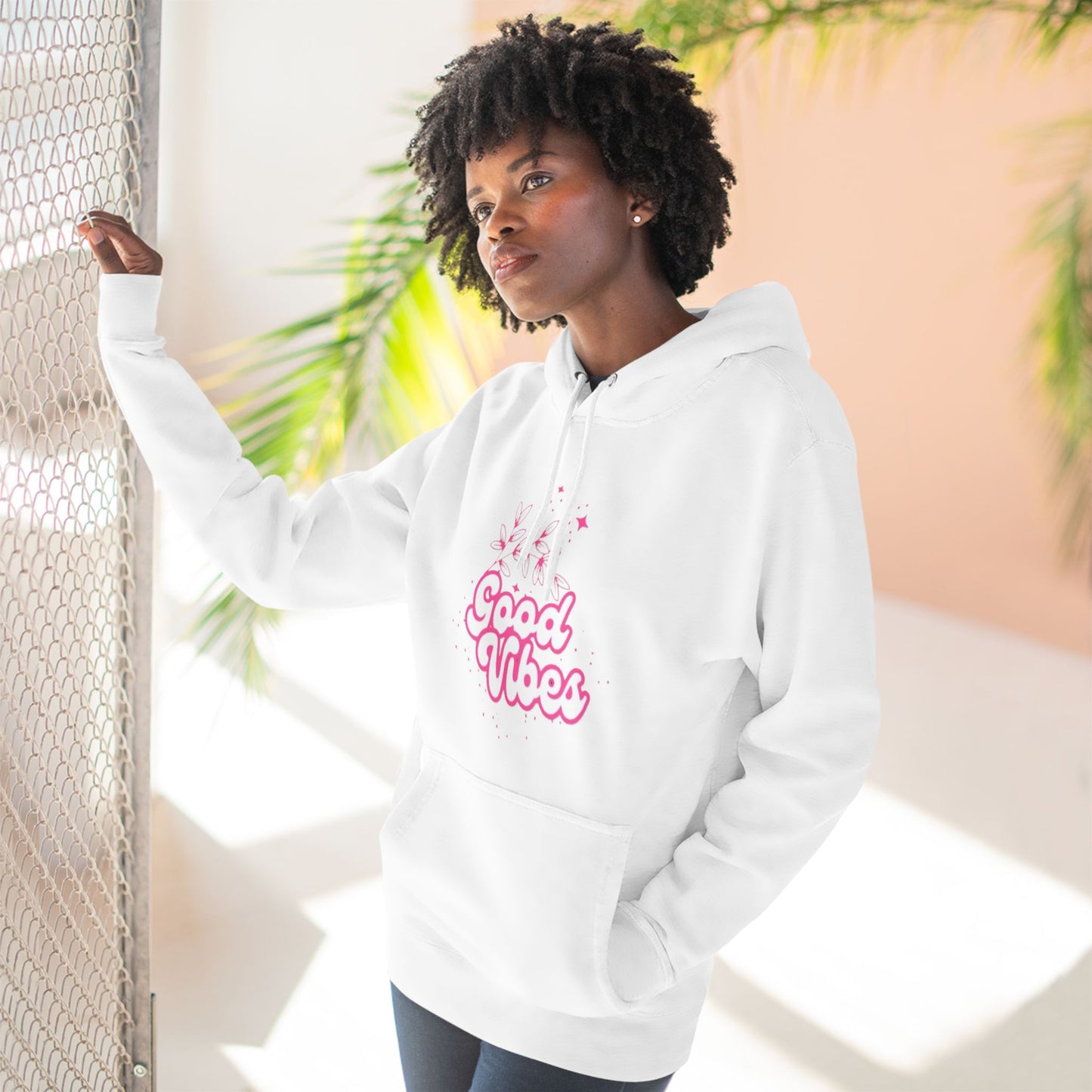 Good Vibes Three-Panel Fleece Hoodie  for Everyday Wear