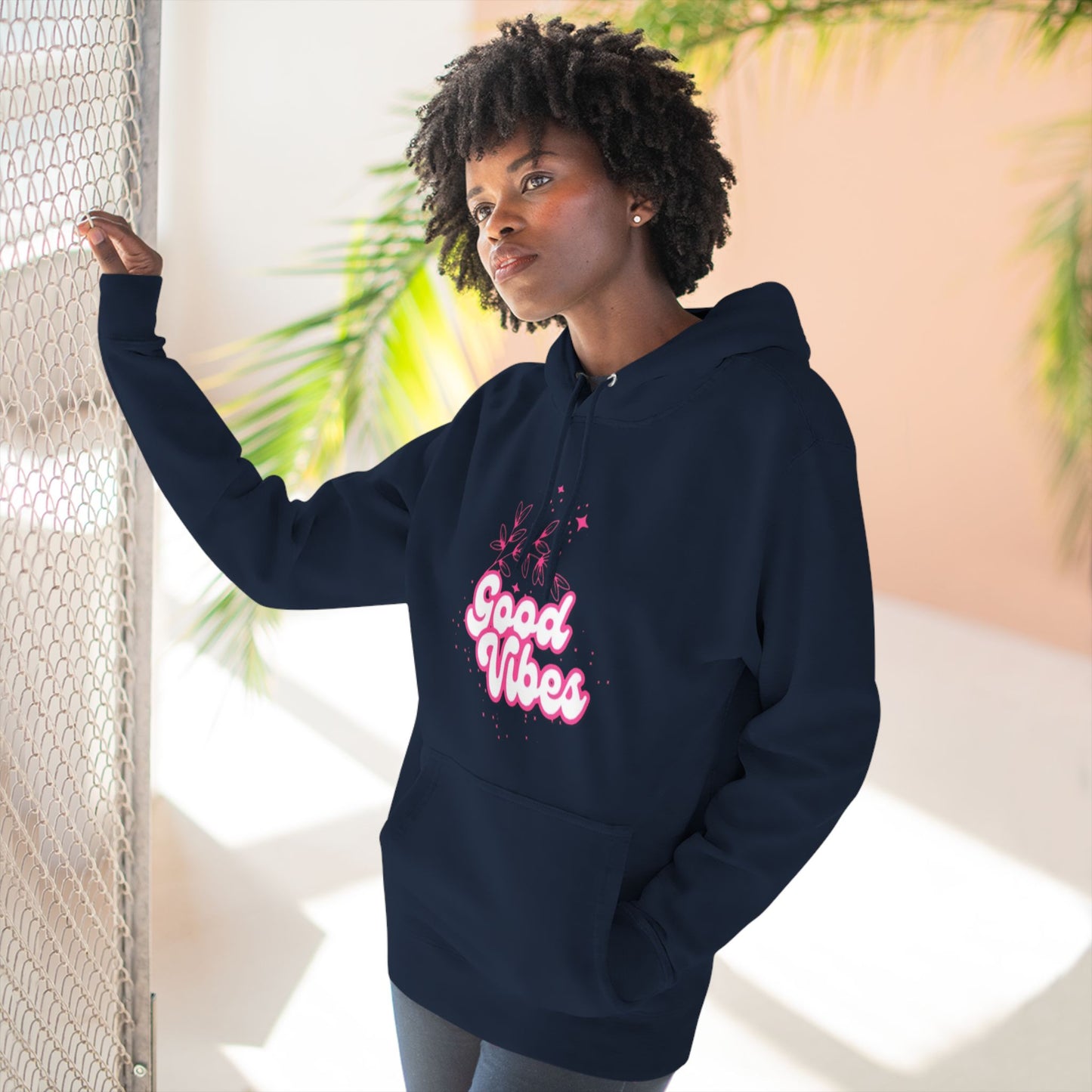 Good Vibes Three-Panel Fleece Hoodie  for Everyday Wear - Print Hits Store  